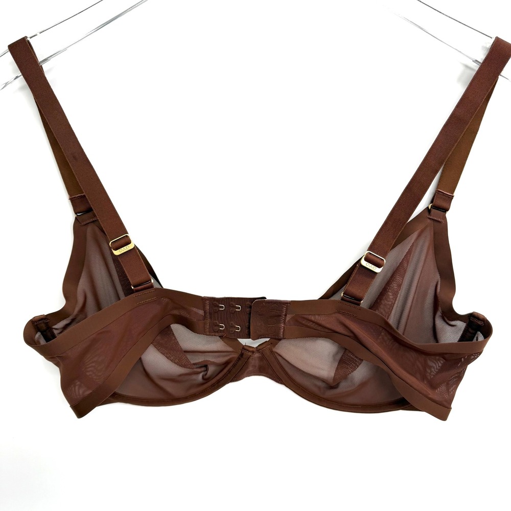 CUUP The Plunge Mesh Underwire Bra 36E Espresso Brown Minimalist Sheer Lingerie - Picture 3 of 6
